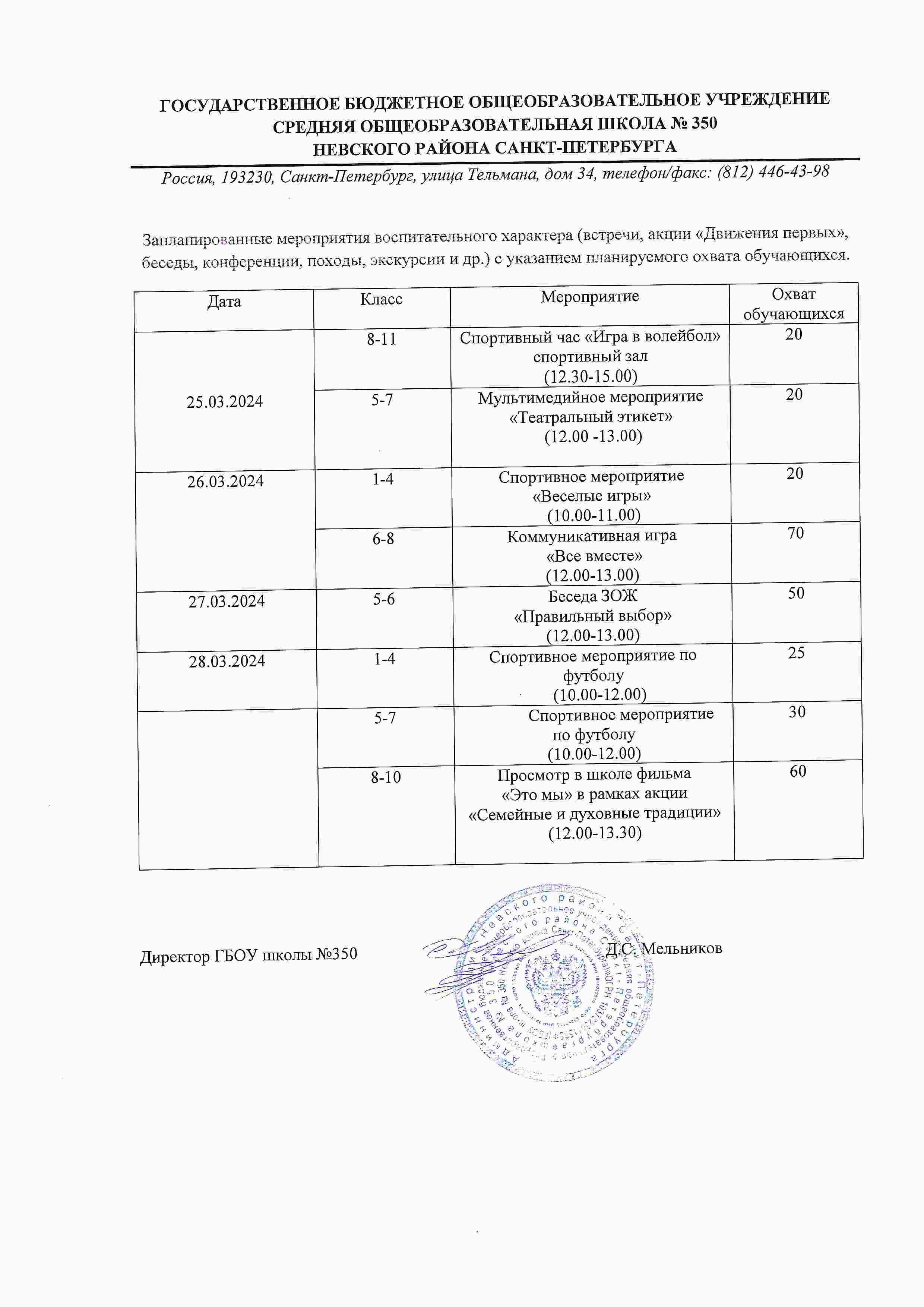GBOU 350 meropriatia na kanikulakh